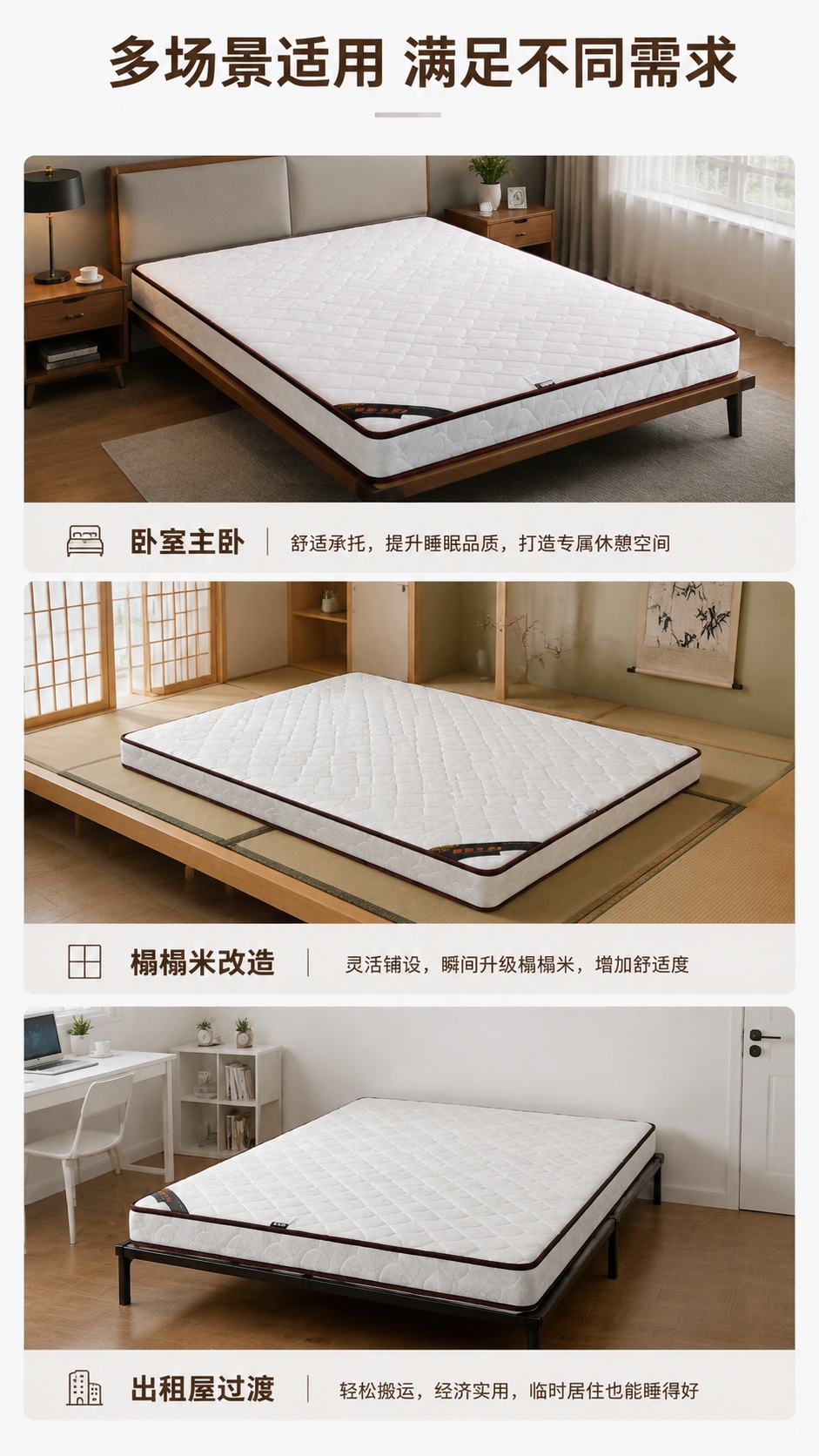 [第13屏] 多场景适用展示页，展示椰棕床垫不同空间摆放效果。… - 图片创意预览