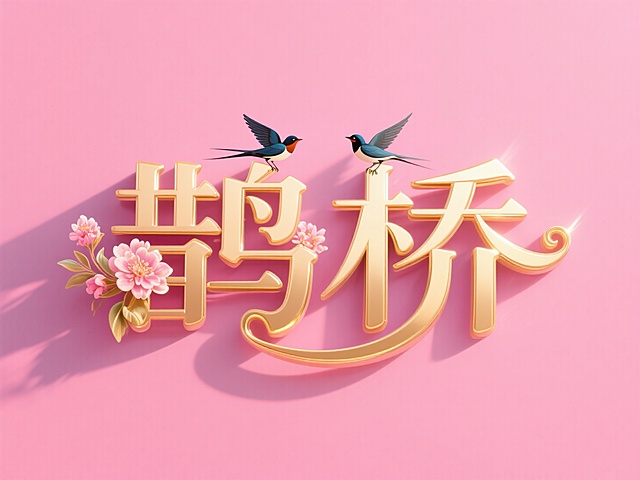 甜美浪漫中式风，3D鎏金大字“鹊桥”，配以花鸟点缀，七夕佳节氛围浓。