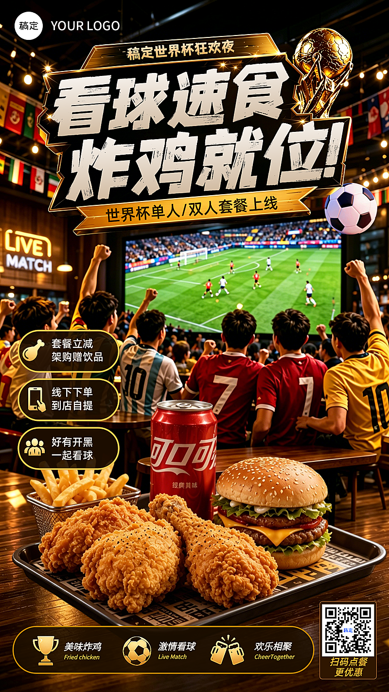 世界杯看直播炸鸡门店促销宣传竖版海报