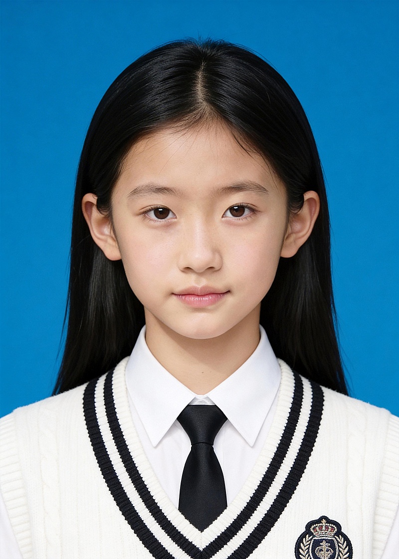 小学生马甲学院风女孩证件照