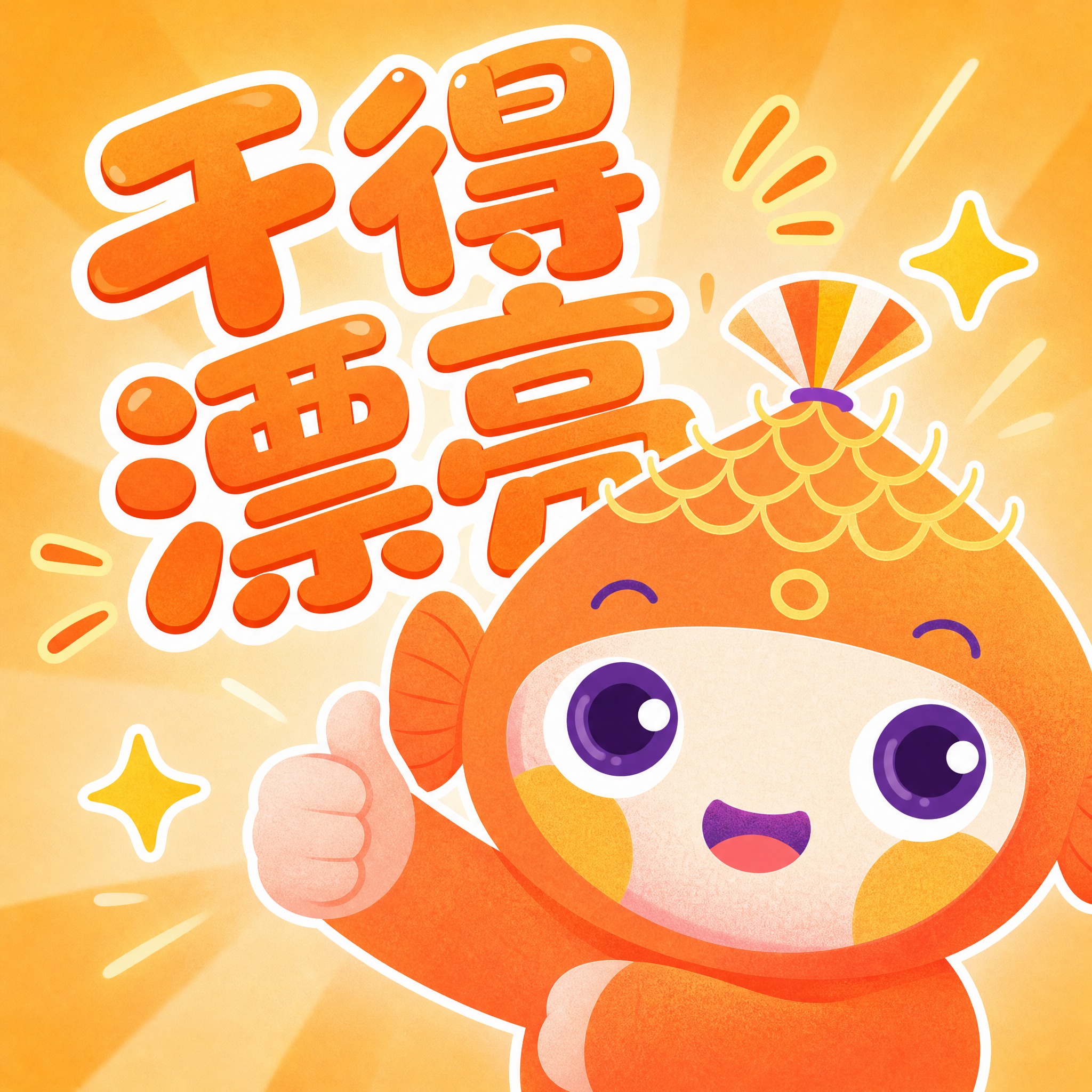 基于参考图中的橙色小鱼吉祥物形象，制作“干得漂亮”表情包，保留… - 图片创意预览