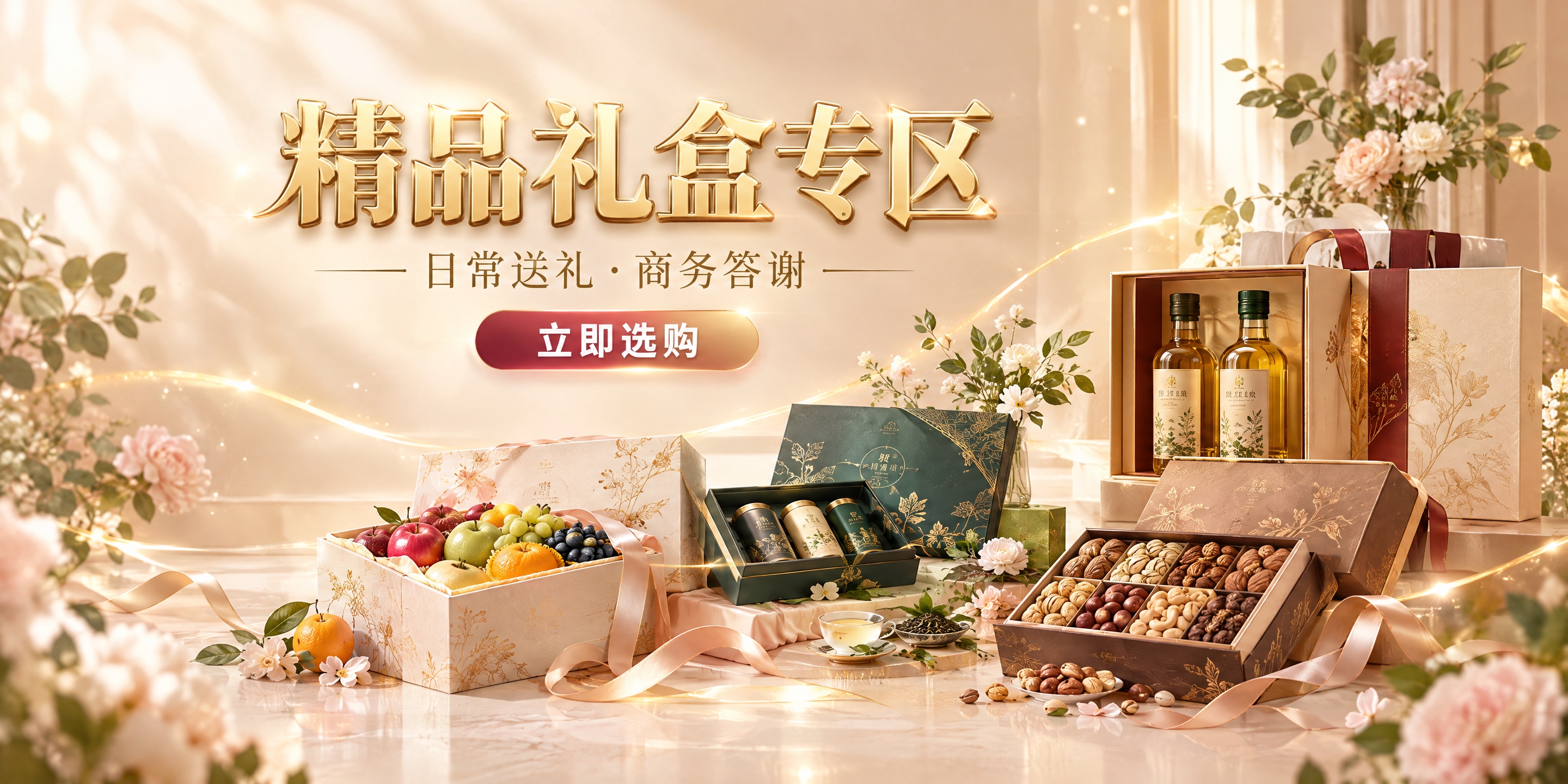 横版高端电商促销广告图，中高端精品超市平日礼盒专区，整体唯美柔… - 图片创意预览