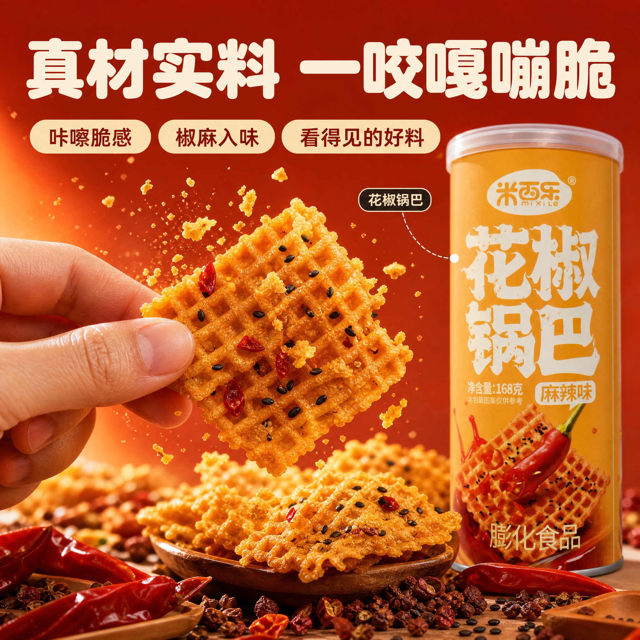 [主图-M2] 淘宝/天猫卖点细节图：米西乐花椒锅巴麻辣味爆脆… - 图片创意预览