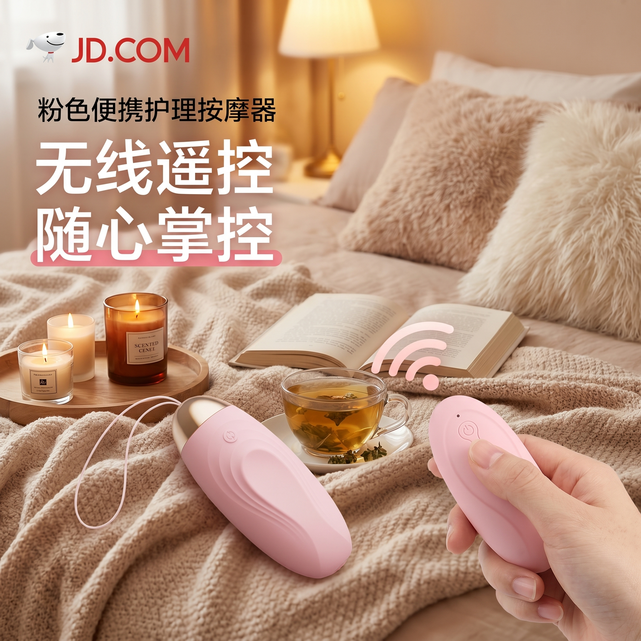 生成第二张京东平台的女士护理产品主图，产品是粉色便携护理按摩器… - 图片创意预览