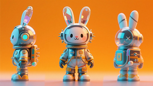软3D风设计，可爱兔子身着未来科技宇航服，展现萌趣与机能风的完美融合。