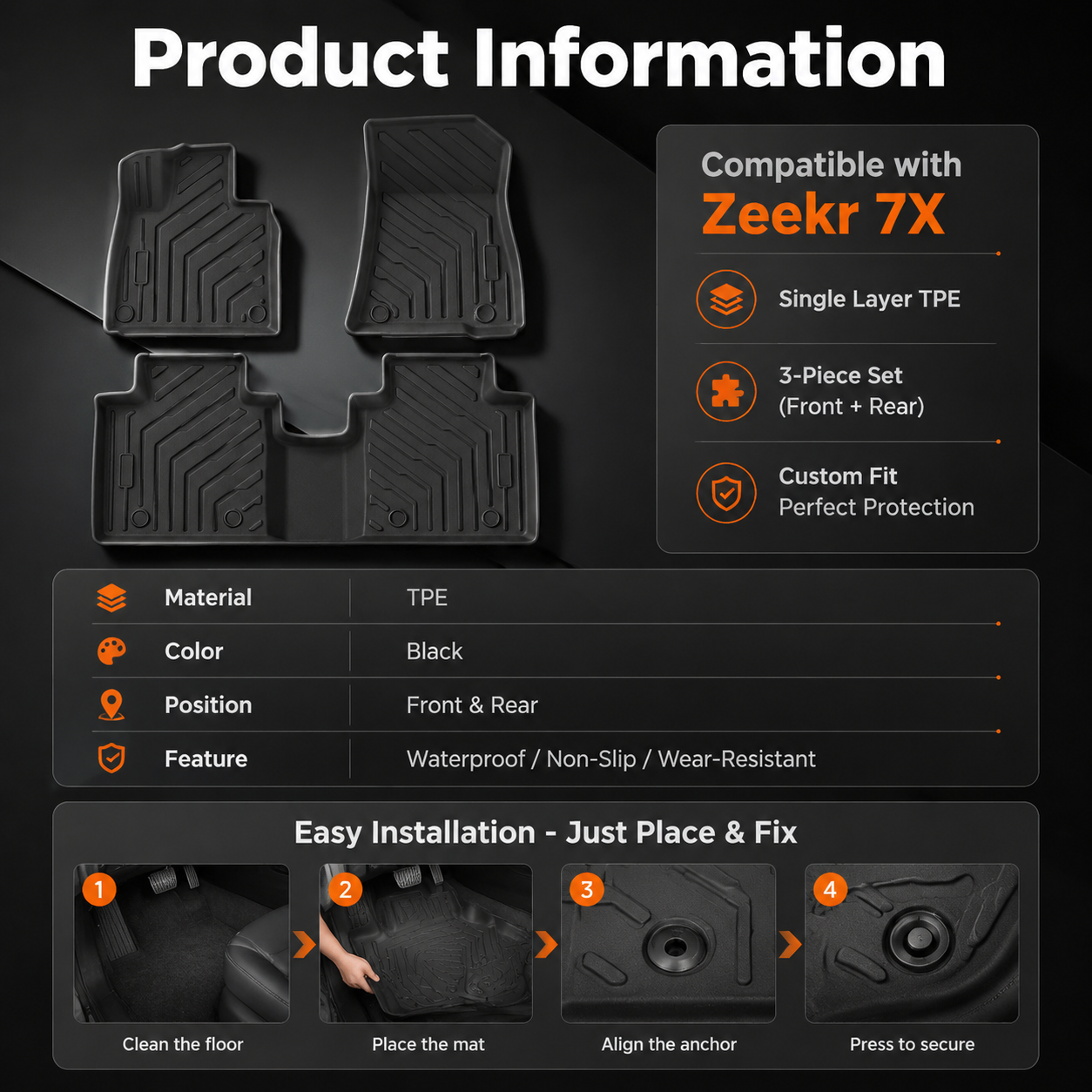 [商品] 使用【图1】Zeekr 7X单层黑色TPE脚垫套装（… - 图片创意预览