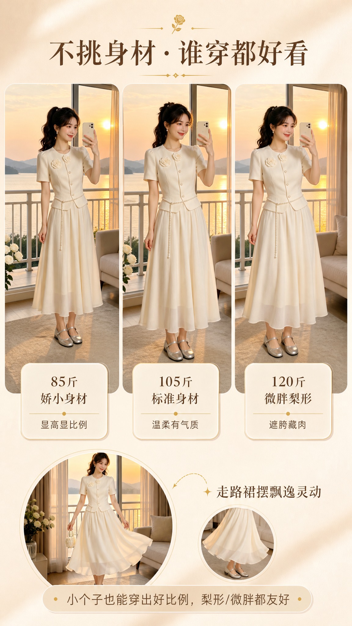 [商品] 使用【图1】米白小香风假两件套装连衣裙；商品处理：保… - 图片创意预览