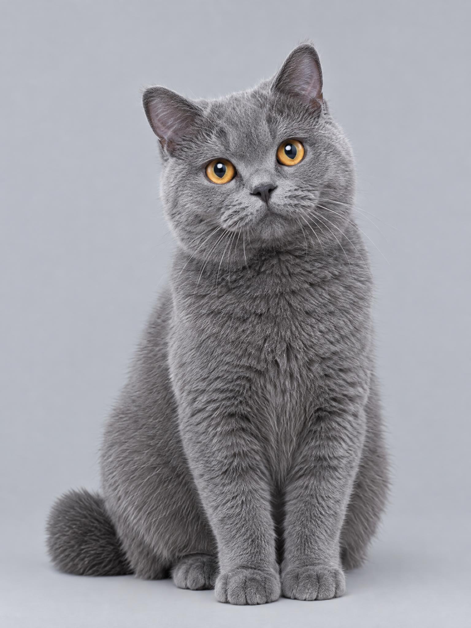 蓝猫全身照，坐姿或站姿，乖巧姿态，脸部毛发呈蓬松绒感，根根分明… - 图片创意预览