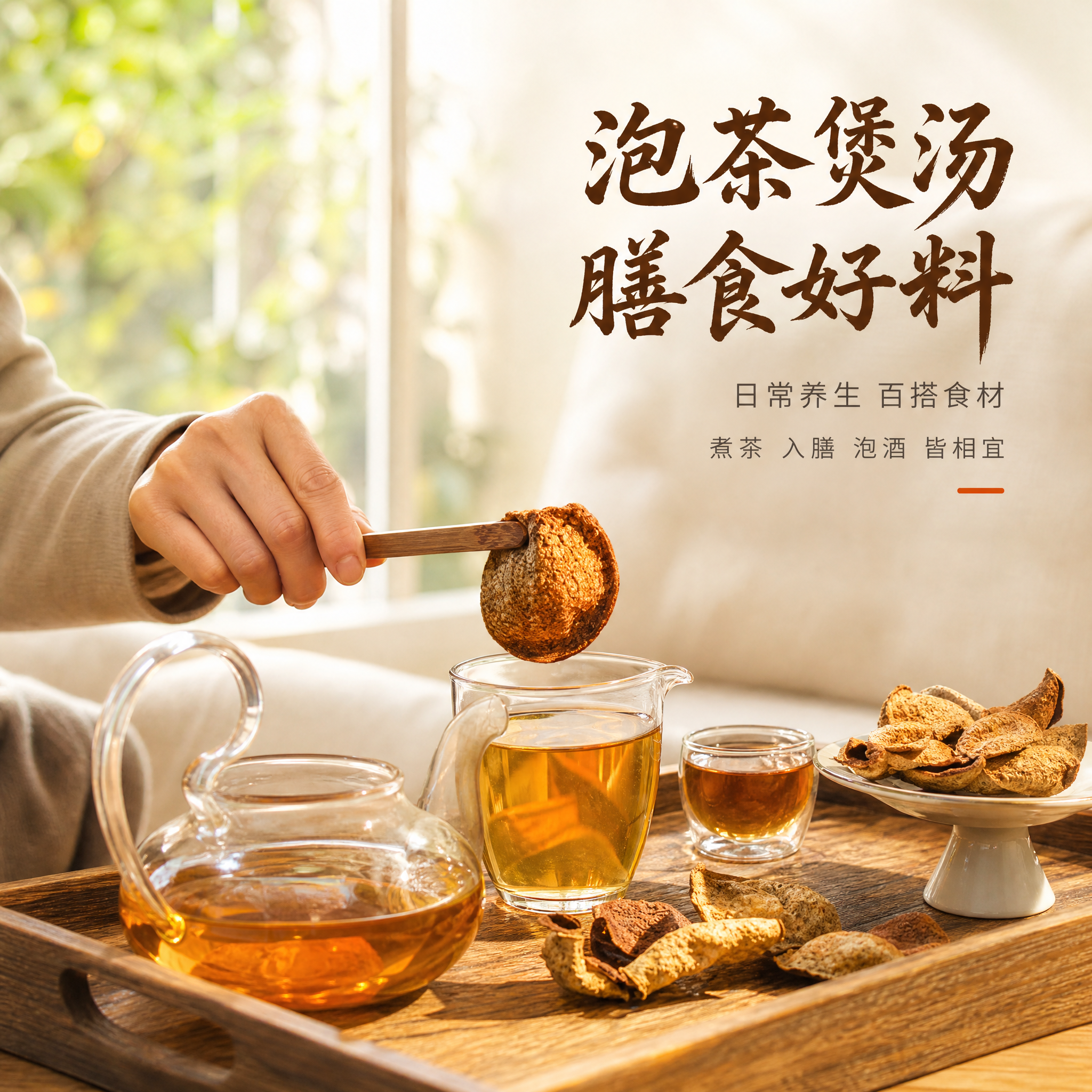 [主图-4] 主题：泡茶煲汤 膳食好料。场景代入图，展示陈皮的… - 图片创意预览