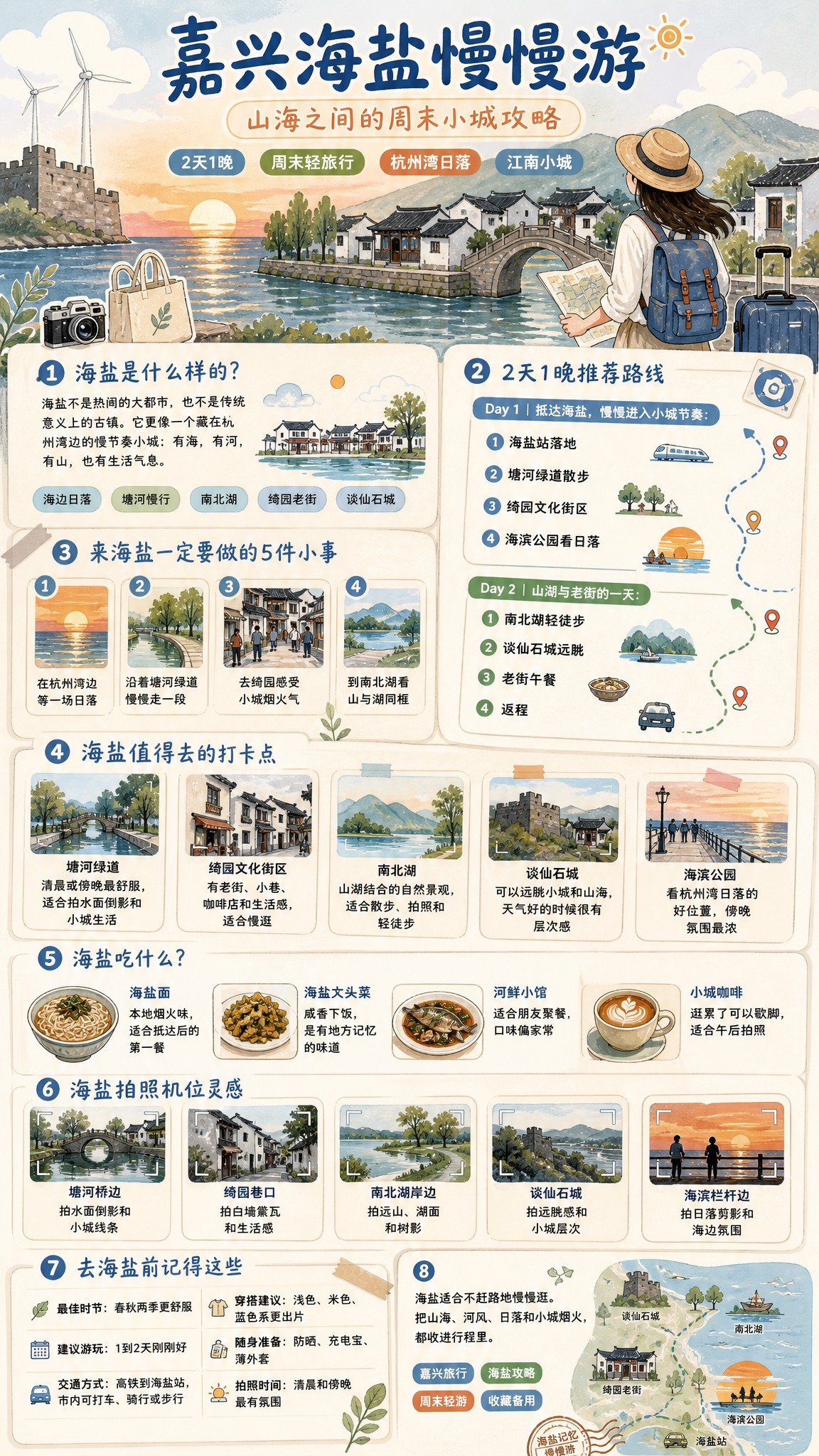 原创手绘插画风竖版新媒体信息长图，旅行手账风格，城市攻略笔记，… - 图片创意预览