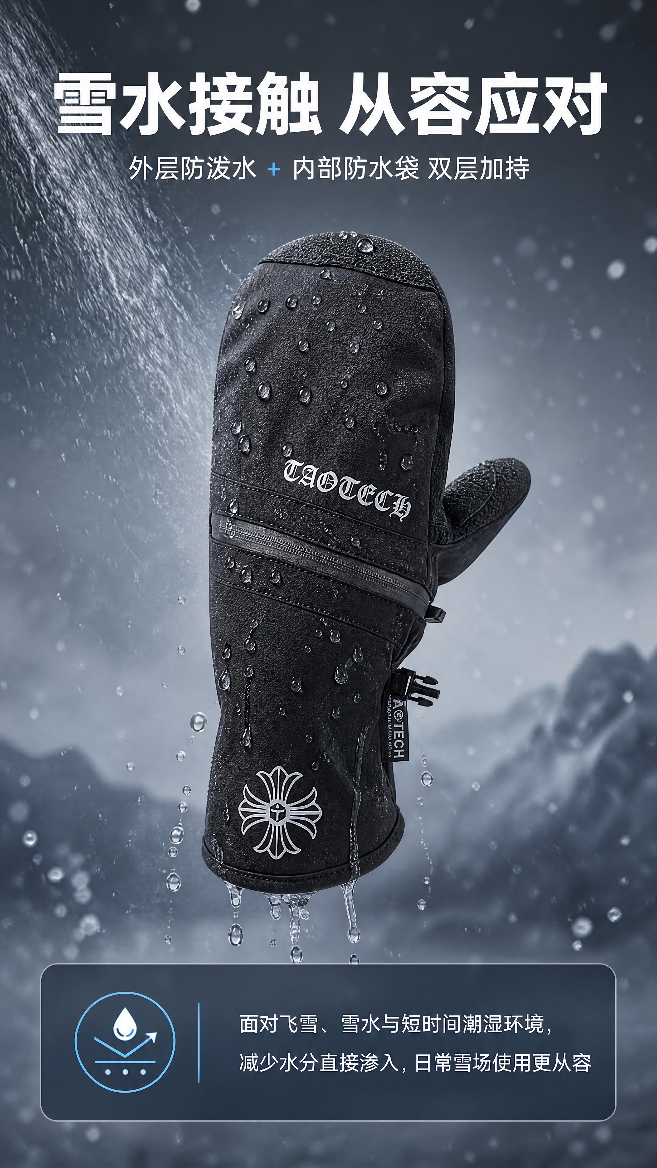 [商品] 使用【图1】TAOTECH 黑色连指滑雪闷子手套；保… - 图片创意预览