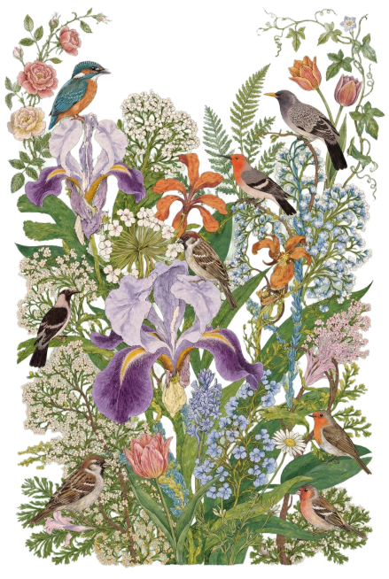 生成几张相似风格的插画，以植物动物为主题预览效果