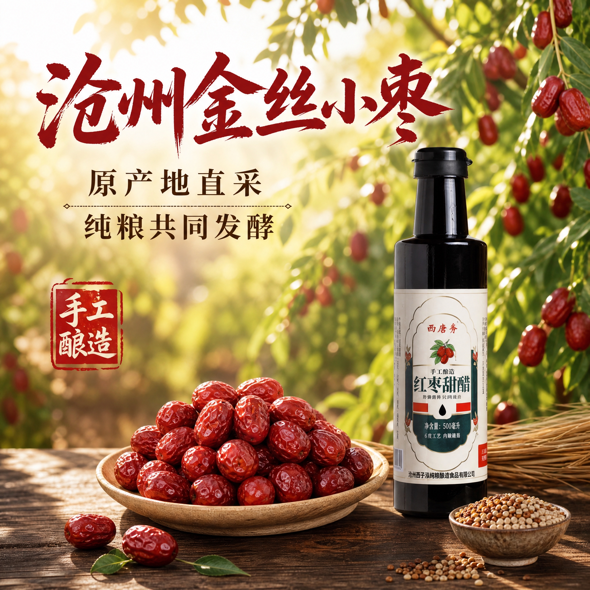 [主图-2] 核心亮点与溯源，主题：沧州金丝小枣原产地 纯粮手… - 图片创意预览