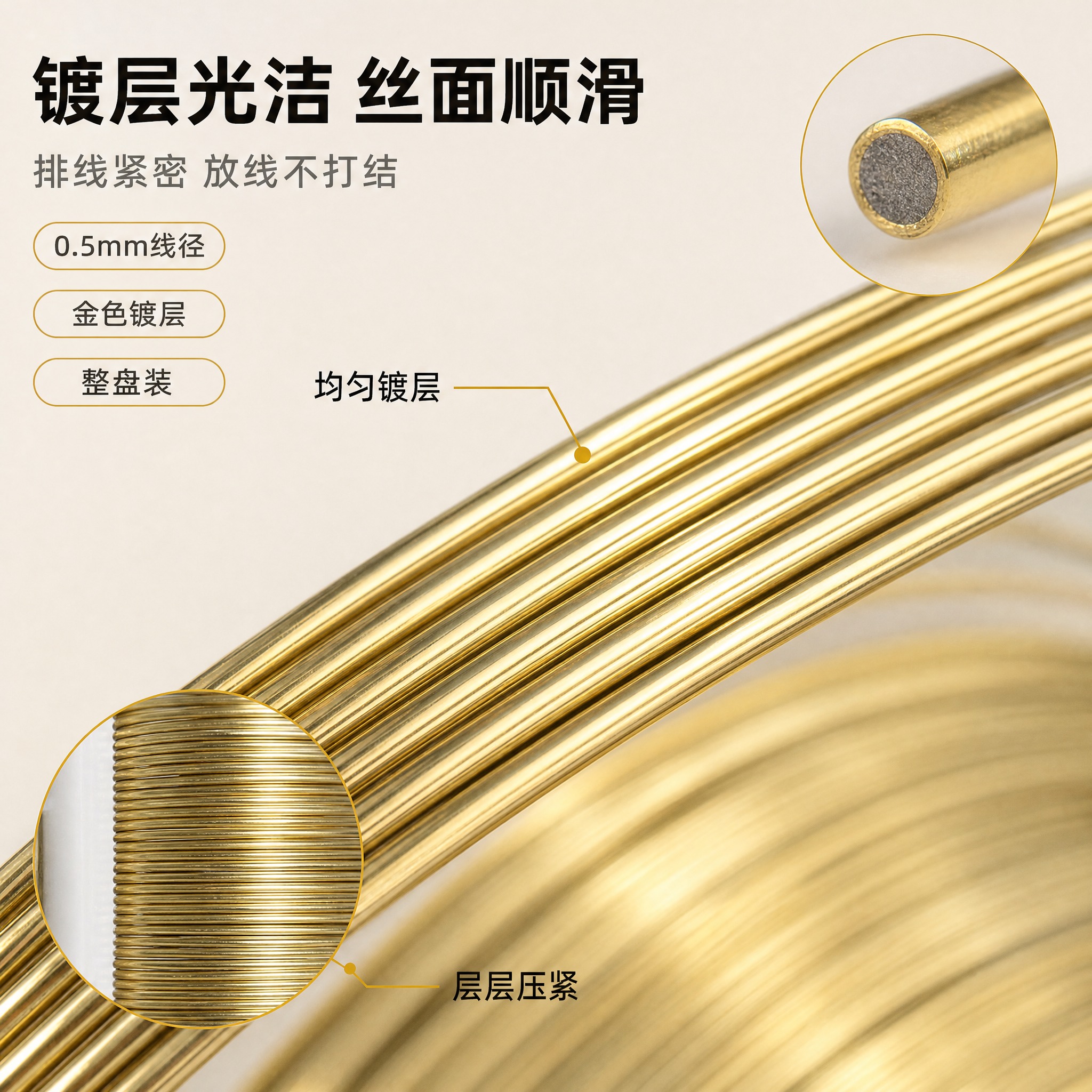 [主图-3] 专业电梯放线钢丝（0.5mm 金色镀层 整盘装）… - 图片创意预览