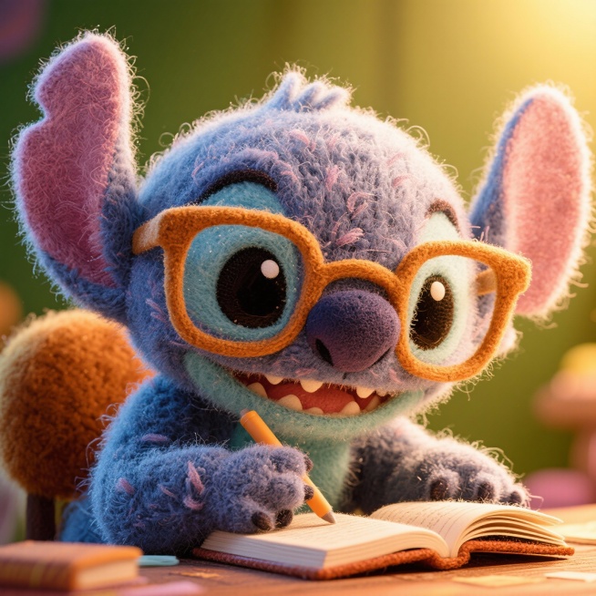 做个史迪仔的头像，在认真学习，卡通，可爱的，带个大框眼镜预览效果