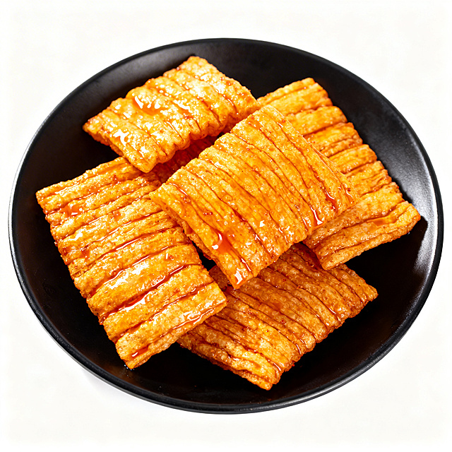 茶点美食商业摄影，黄金口口脆放在一个盘子里，看到整个美食和盘子，35度俯视视角，纯白色背景，要符合美食商业摄影，高清