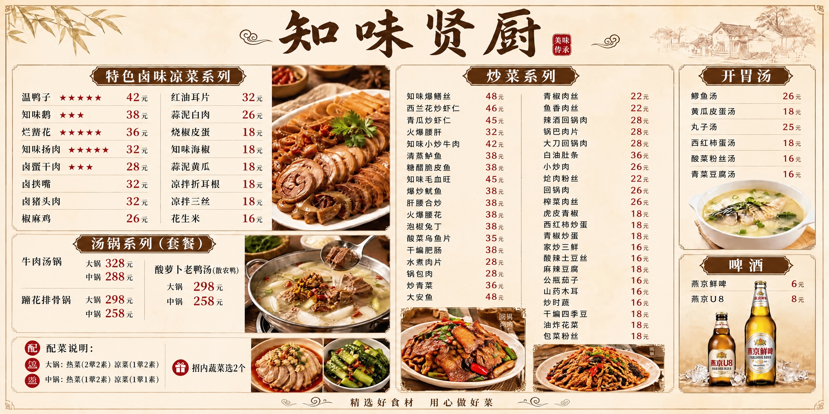 在这张知味贤厨菜单的炒菜系列板块的空白区域，添加两张中式炒菜菜… - 图片创意预览