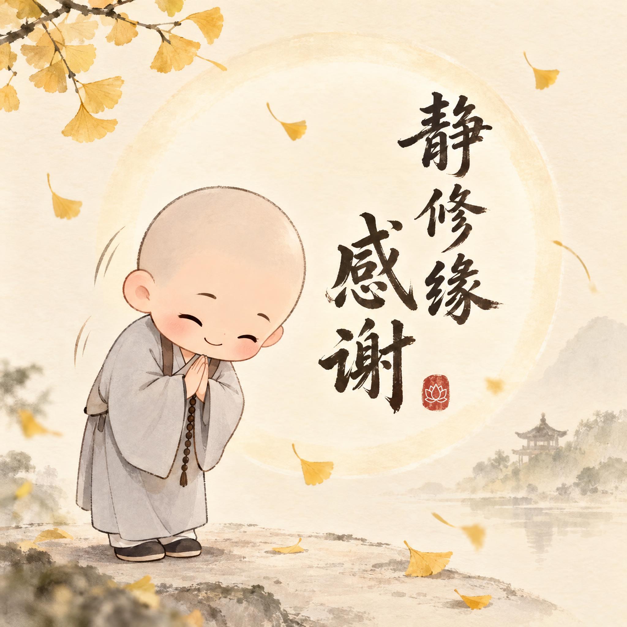 禅意风Q版男性人物感谢表情包，gif动图风格，可爱Q版小和尚形… - 图片创意预览