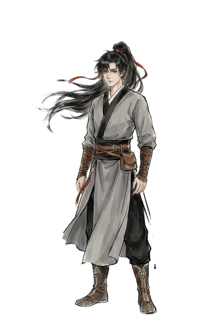 基于这张古风高马尾男生插画，生成同风格的男生立绘，保留人物容貌和水墨插画质感，画面为立绘形式预览效果