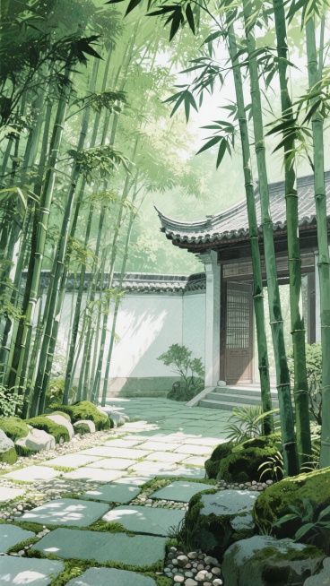 古风，绿色，庭院，江南竹林，不要人，二次元，细节丰富，生成10张预览效果