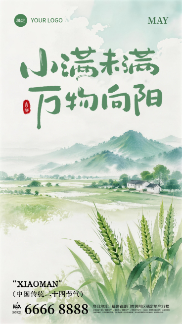 小满国风节气日签全屏竖版海报预览效果