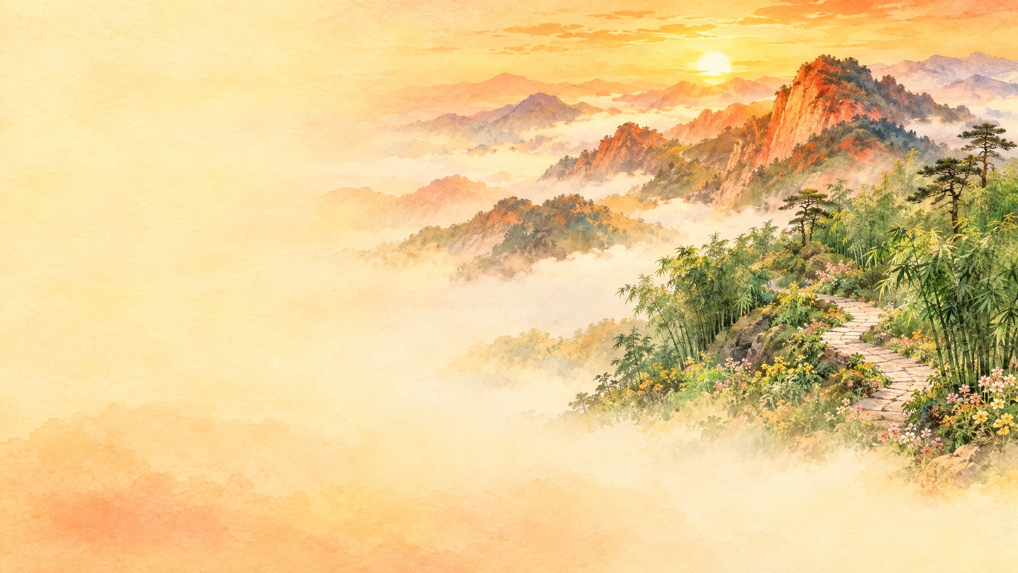 暖色调井冈山风景背景，清晨金色阳光洒在连绵的山峦上，山间有蜿蜒… - 图片创意预览