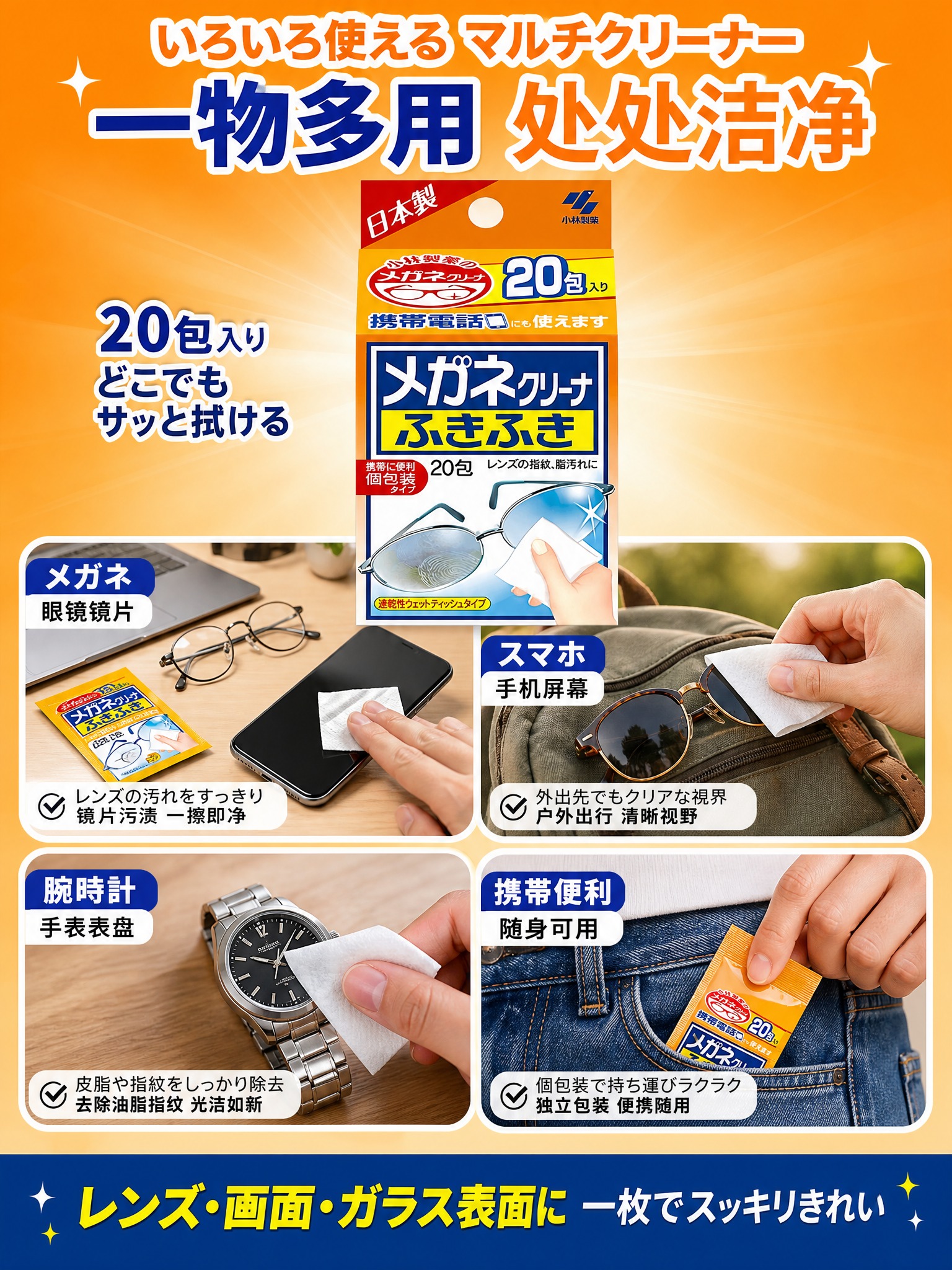 [主图-4 3:4竖版 多场景适用] 日本小林制药眼镜清洁湿巾… - 图片创意预览