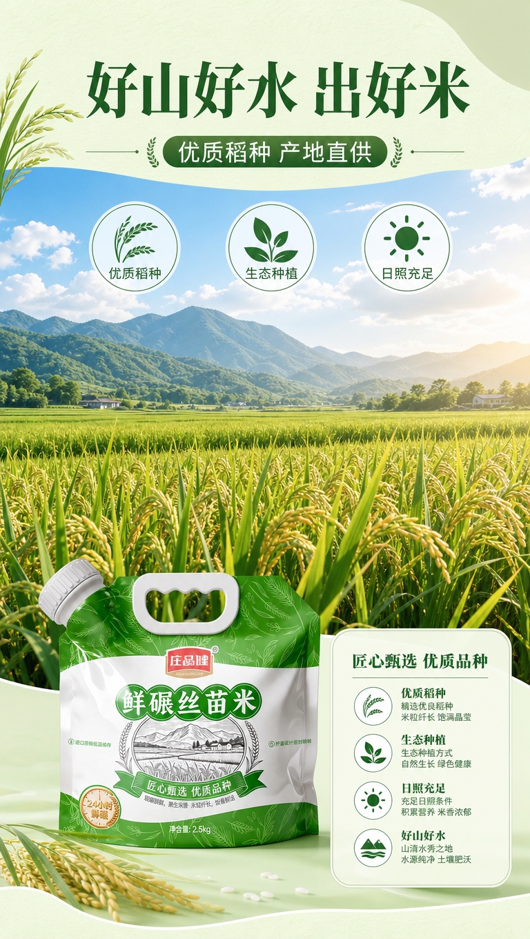 [商品] 使用【图1】庄品健鲜碾丝苗米2.5kg吸嘴自立袋包装… - 图片创意预览