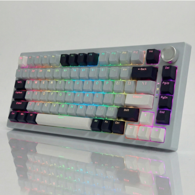 图1键盘键帽增加RGB背光光效，键帽上的字母严格按照图2的键帽字母样式来生成预览效果