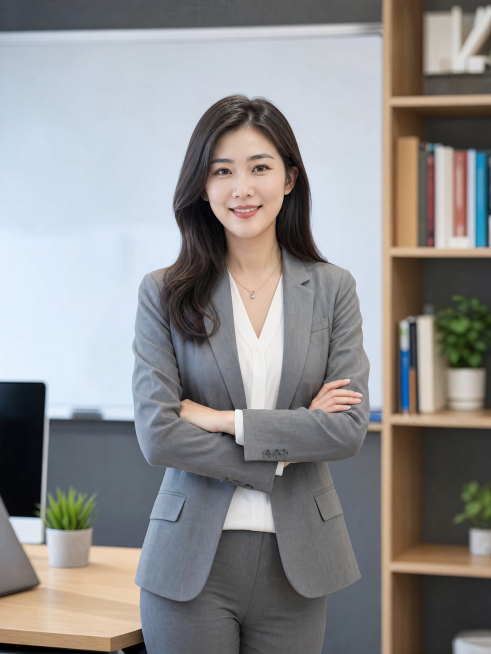 原创AI老师职业照，不侵权，专业商务风格，正式职场背景，专业摄影师光影，高质量专业肖像，符合职业形象标准，原创AI生成，与前两张不同的人物形象预览效果