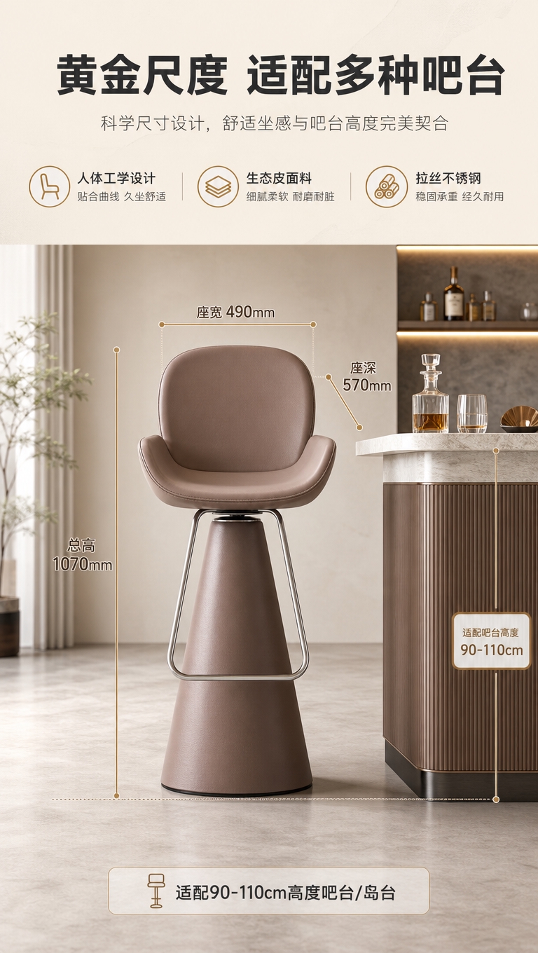 [商品] 使用【图1】B2528吧椅；保留锥形不锈钢底座、弧形… - 图片创意预览