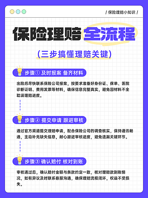 紫色简约文档风格保险理赔流程指南小红书配图