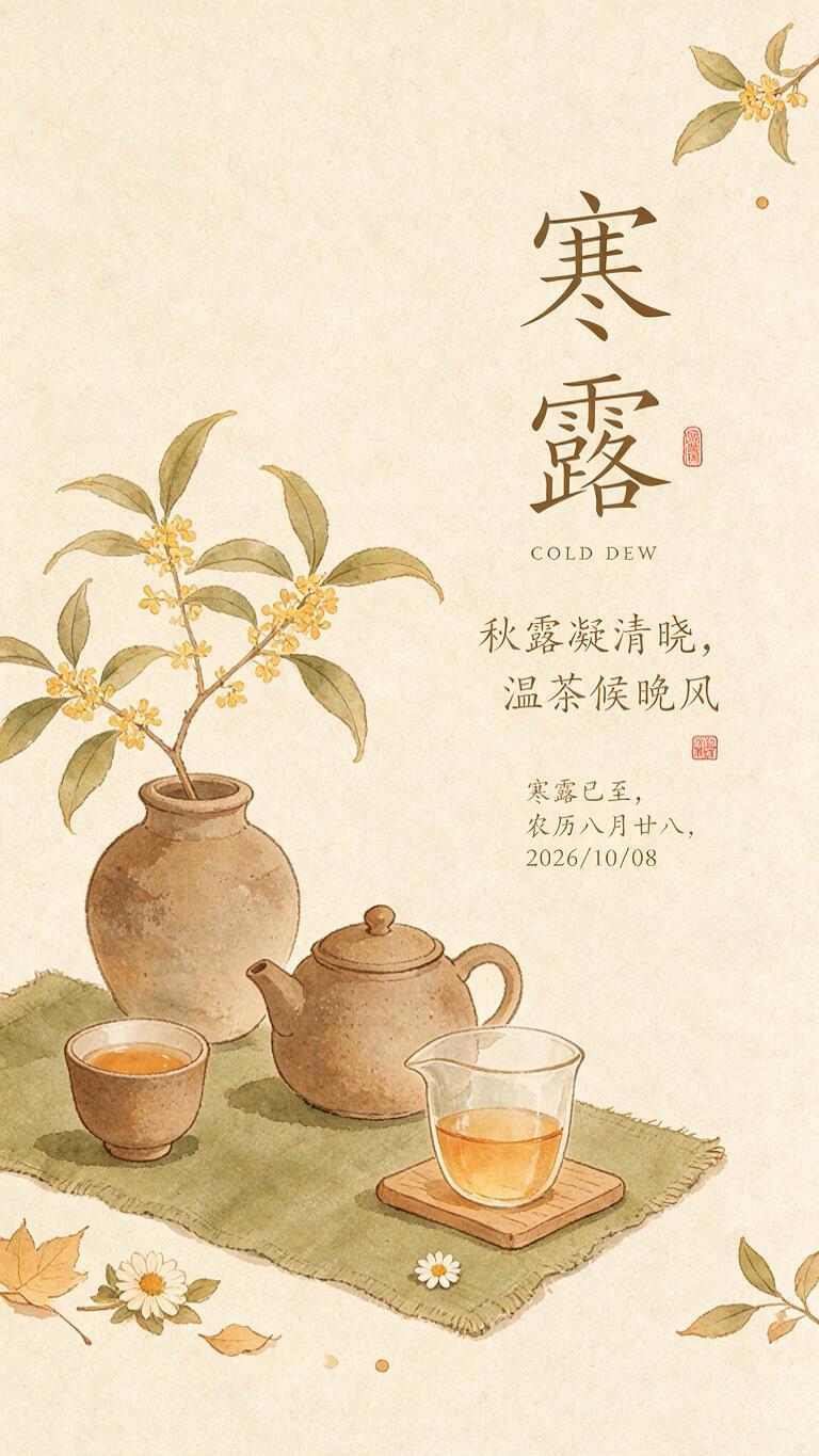新中式国风手绘淡彩插画，寒露节气主题，整体调性温润治愈、闲适恬… - 图片创意预览