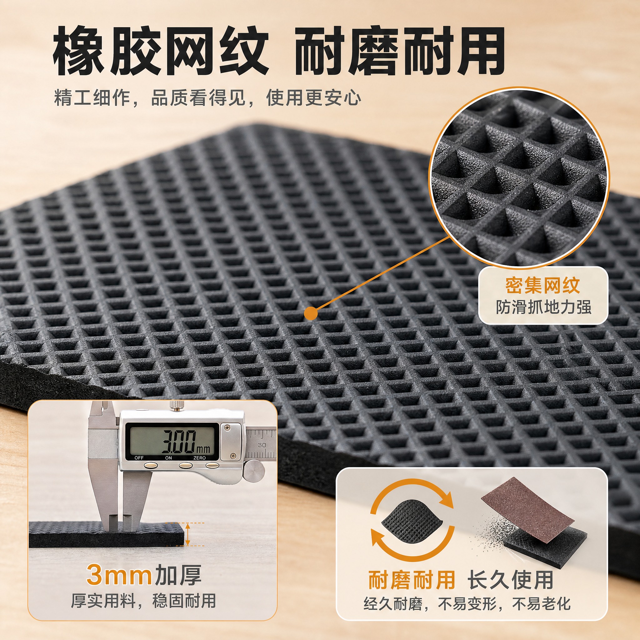 [主图-3] 材质细节图 网纹橡胶微距特写 耐磨耐用品质证明。… - 图片创意预览