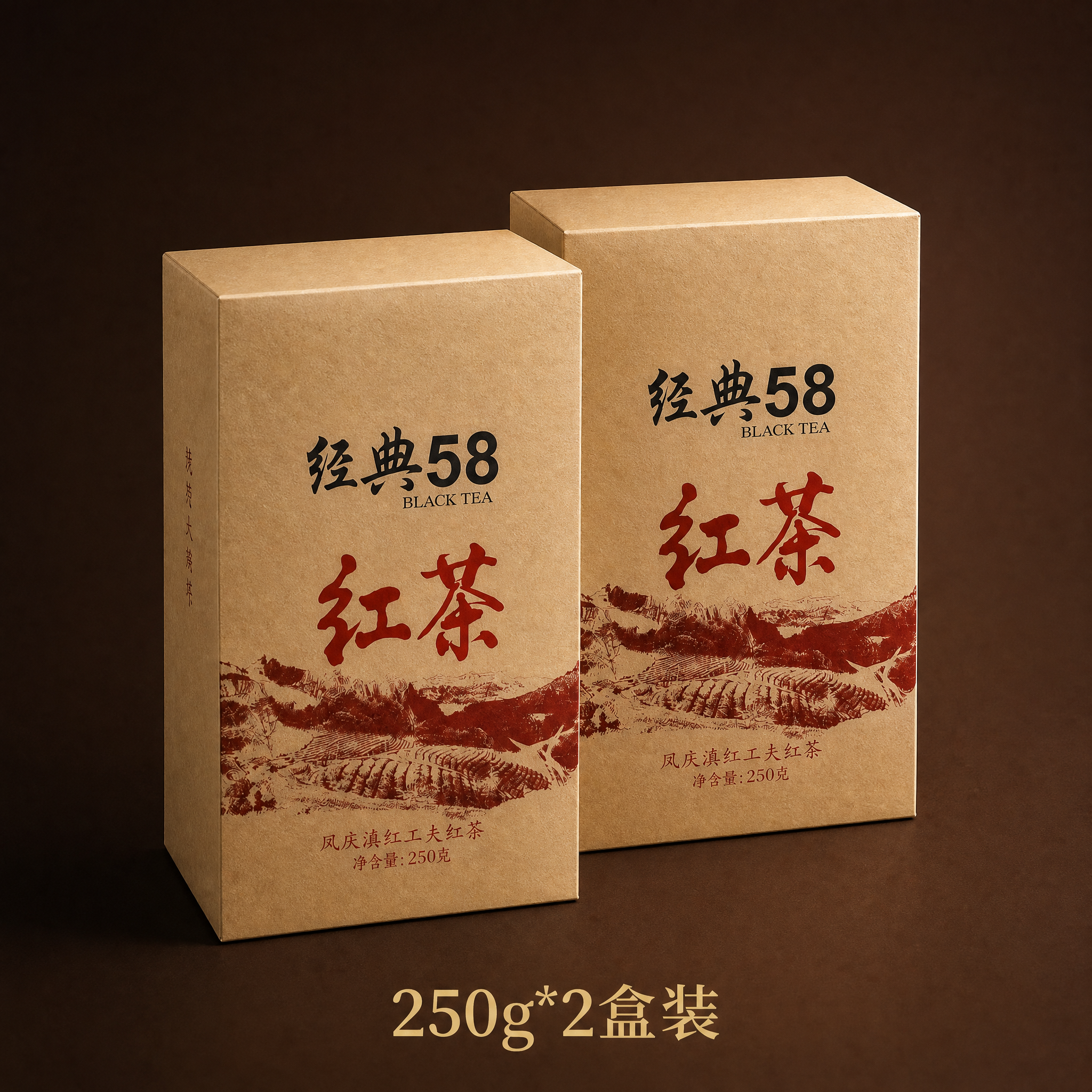 基于参考图中的经典58红茶包装盒，单独生成250g*2盒装SK… - 图片创意预览