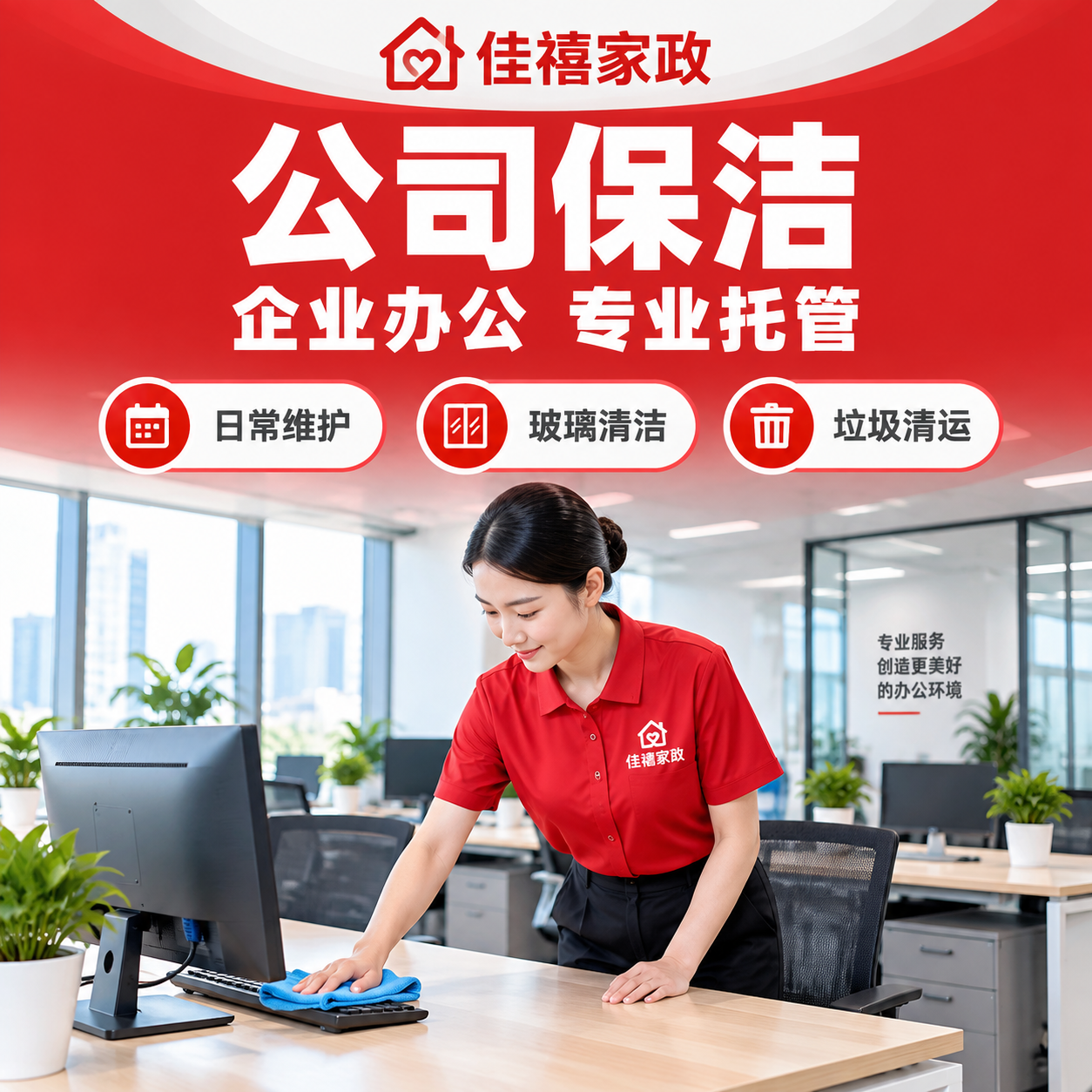 [主图-5] 公司保洁服务主题图，佳禧家政品牌。 [统一基调]… - 图片创意预览