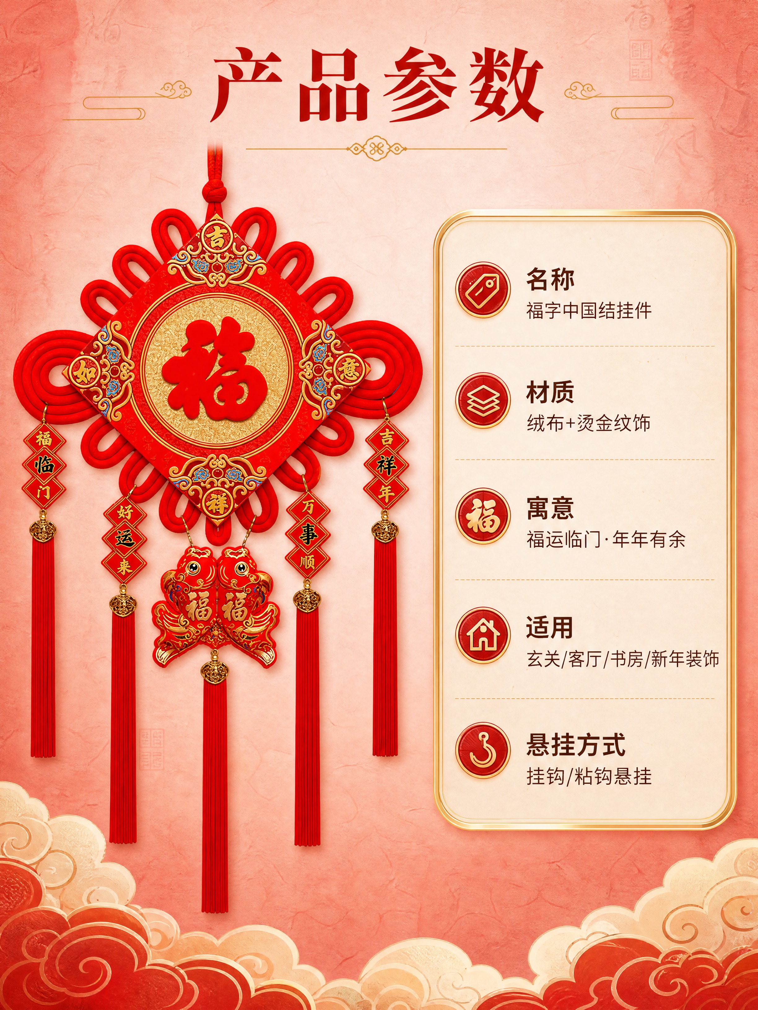 [商品] 使用【图1】福字中国结挂件；保留红色菱形主体、金色圆… - 图片创意预览