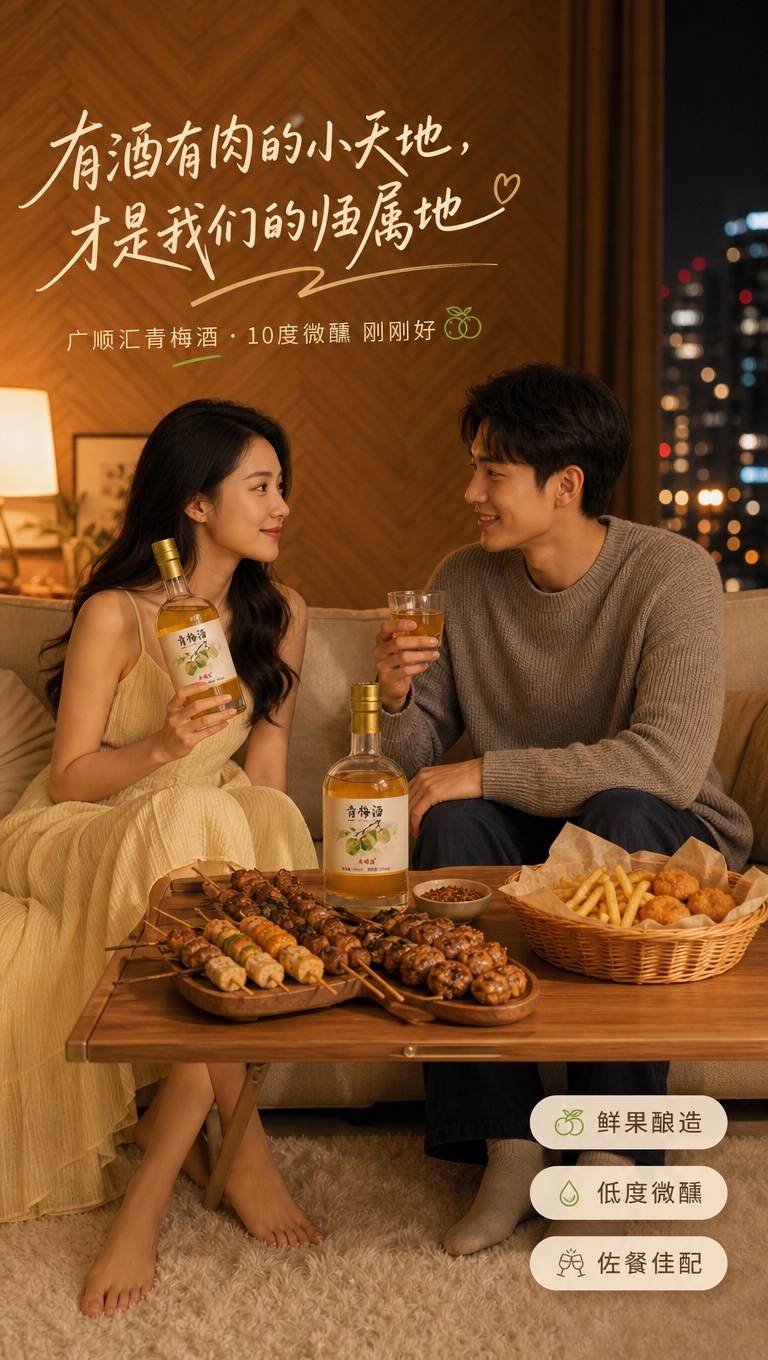 [商品] 使用【图1】广顺汇青梅酒，透明玻璃瓶身、金色瓶盖、米… - 图片创意预览