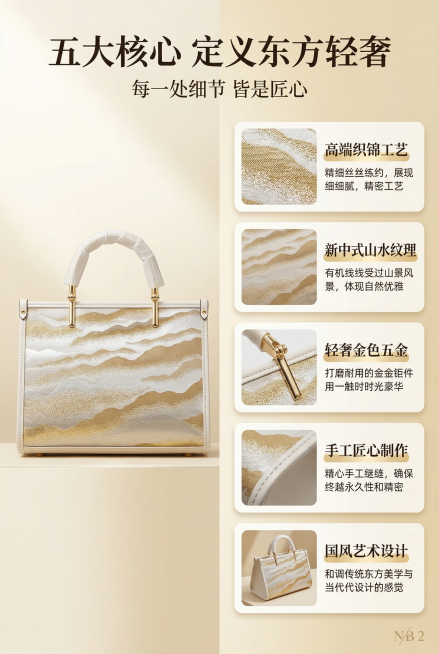 2:3 竖版，电商详情页核心卖点总览页，杂志级精致排版，严格还原上传的产品图，包括包装设计、颜色、LOGO 位置、文字内容、图案元素等所有细节，产品尺寸比例保持 1:1。主标题：「五大核心 定义东方轻预览效果