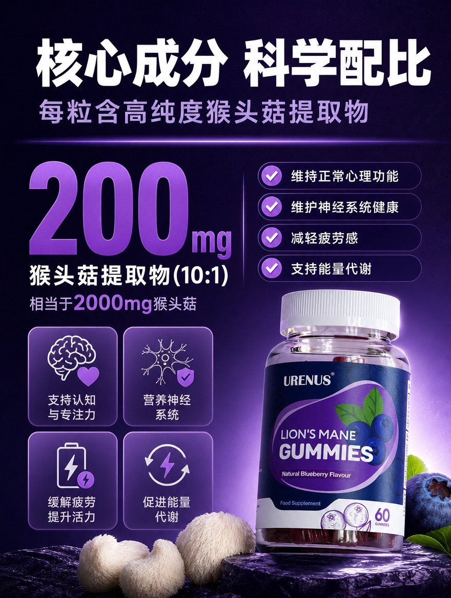 [商品] 使用【图2】URENUS猴头菇软糖产品图；保留瓶身所… - 图片创意预览