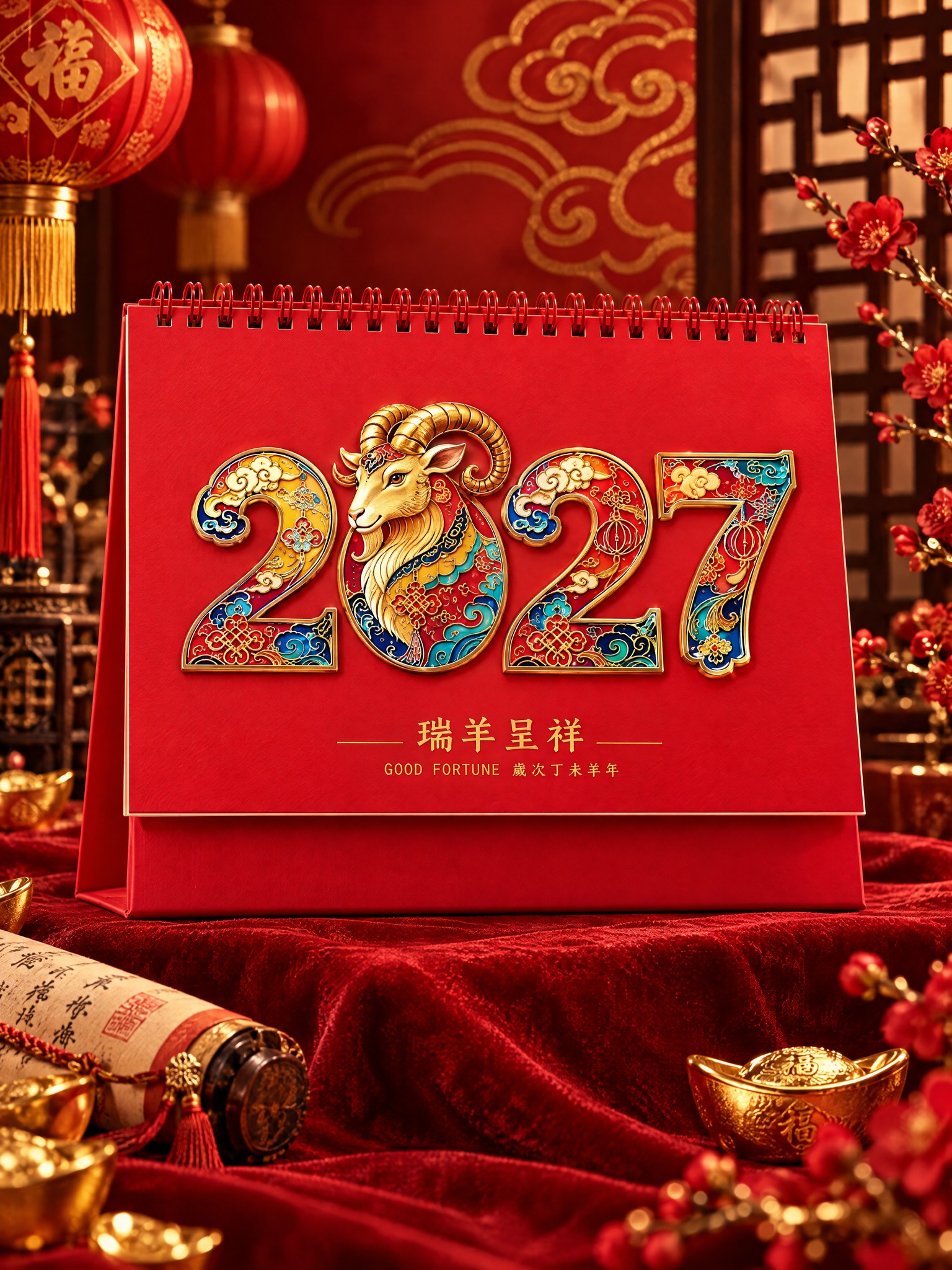 从这张四宫格图中提取左上的瑞羊呈祥款台历，单独生成一张产品选项… - 图片创意预览