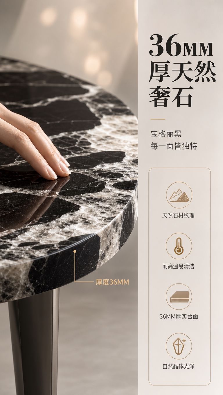 [商品] 使用【图1】DT-6602宝格丽黑奢石餐桌；保留台面… - 图片创意预览