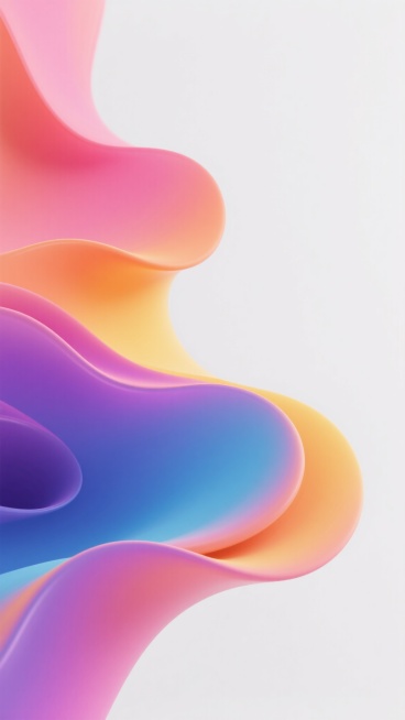 抽象背景主题，波浪形态的流体渐变色彩，主要由粉色、橙色、黄色、蓝色和紫色融合而成，色彩过渡自然柔和，具有光滑细腻的质感和流动感，整体画面简洁明快，充满活力与动感，白色背景衬托出色彩的鲜艳与层次，呈现出一种现代、时尚且富有韵律的视觉效果。预览效果