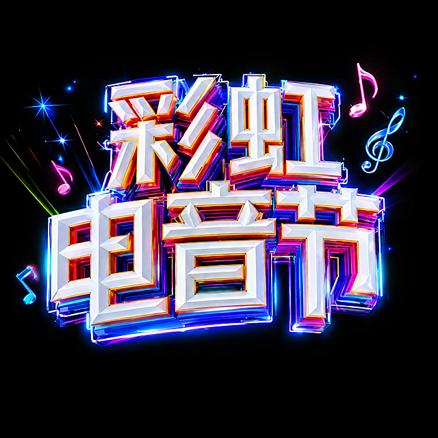 参考图片风格，单独提取出3D立体字'彩虹电音节'，保留原图霓虹彩色炫酷风格，单独生成一张作品