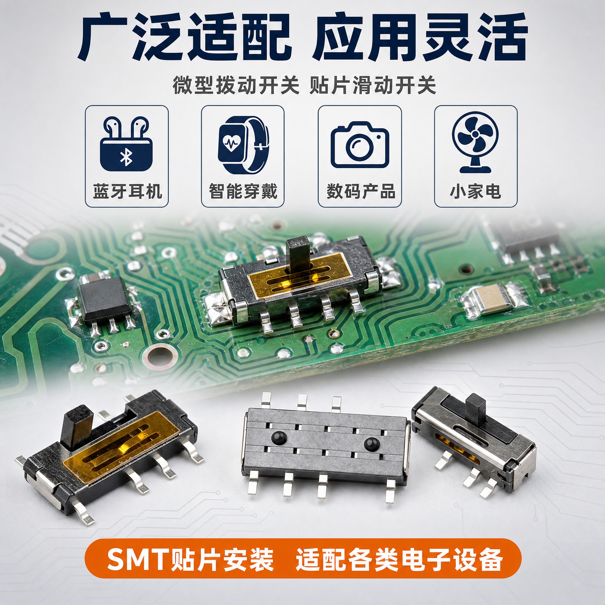 [主图-4] 微型拨动开关 贴片滑动开关 应用场景与适配图。… - 图片创意预览