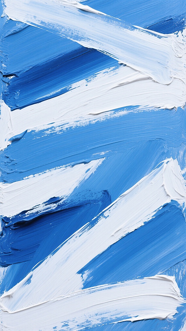 油画风格笔触纹理，以蓝白色为主色调的抽象背景，画面由多种深浅不一的蓝色色块和白色笔触交织而成，笔触厚重且富有肌理感，呈现出自然的流动感和层次感，整体视觉效果简洁而富有艺术张力。