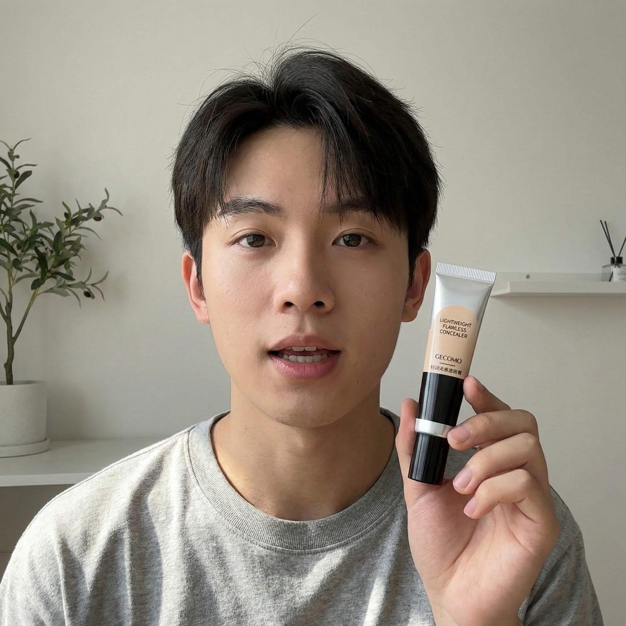 小红书青年男性素人博主，手持图中遮瑕产品 口播介绍产品状态 - 图片创意预览