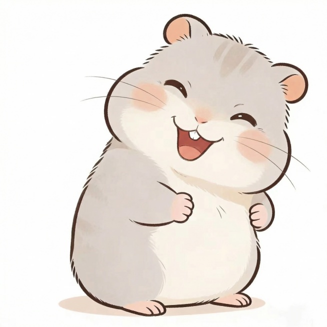 参考上传的仓鼠形象，绘制哈哈大笑表情的卡通仓鼠表情包，无任何文字标签，保持原可爱画风，白色背景预览效果
