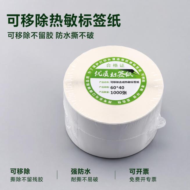 「图片1」，生成一套主图（5张），商品名称是可移除热敏标签纸，卖点是可移除不留胶，防水撕不破，免费开13%专票，适配淘宝/天猫平台，主图比例为1:11440*1440像素「图片1」「图片1」「图片1」预览效果