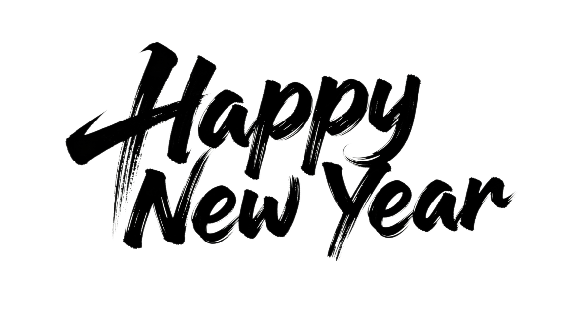 模仿这个风格，手写毛笔艺术字：“Happy New Year”，所有的字在同一行预览效果
